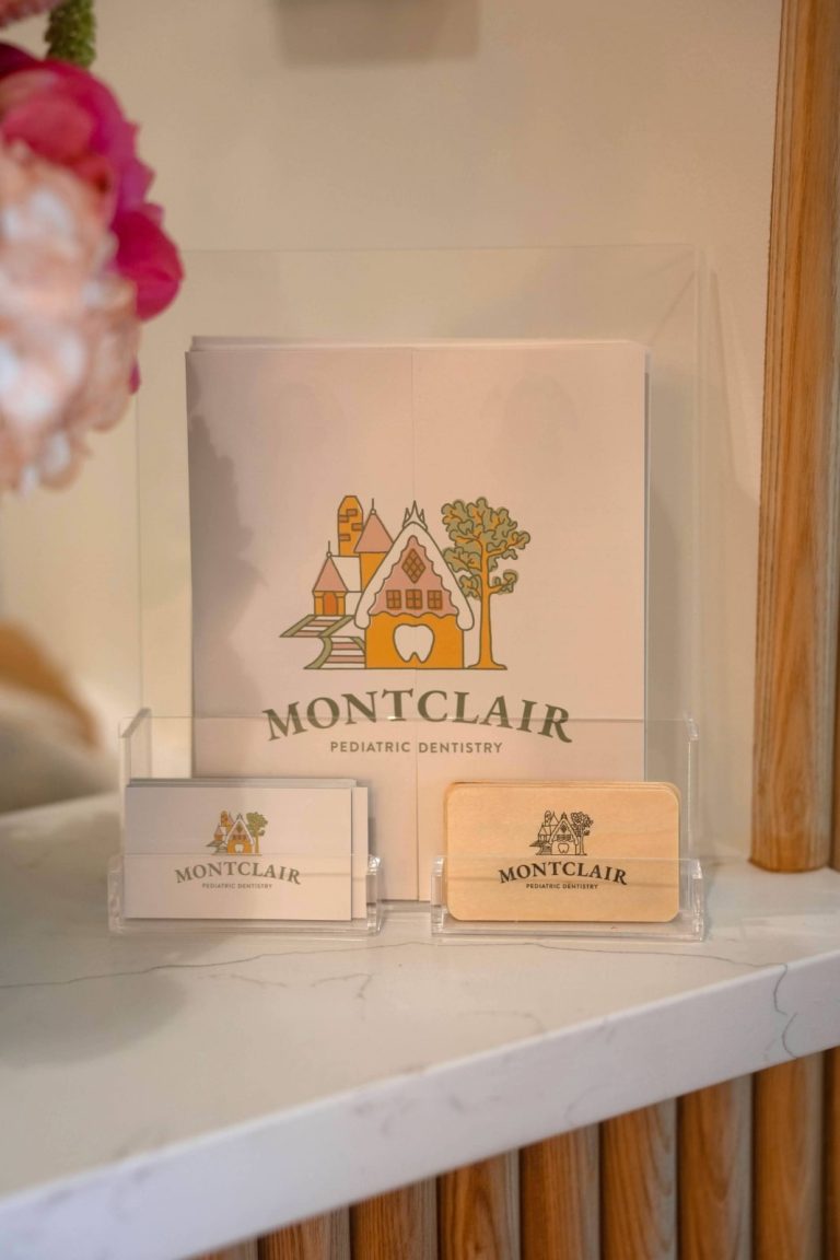 Montclair Pediatric Dentistry promotional display on counter.